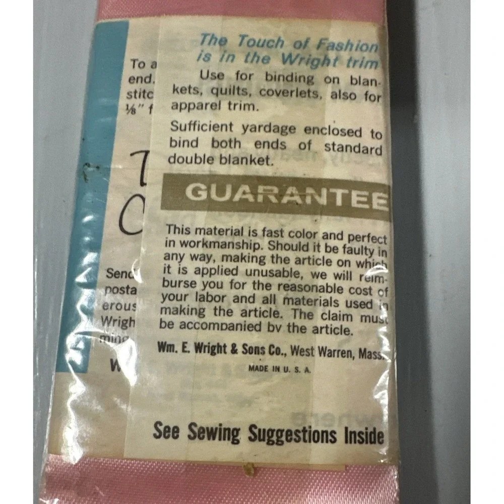 Vintage Plnk Satin Blanket Binding 4 Inch Wide x 4.75 Yd. SEALED